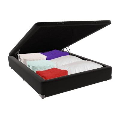 Cama Box com Baú Viúvo Bravus Estrutura em Madeira Abertura Pneumática Preto Vtech