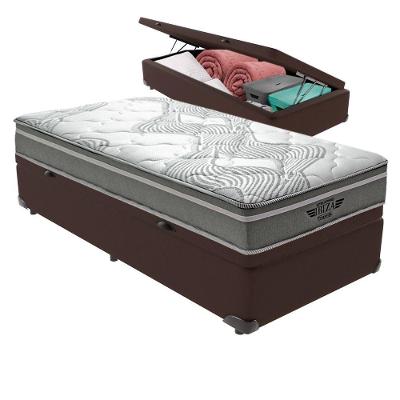 Cama Box com Baú Solteirão Bravus Pillow Top Molas Ensacadas Courino Marrom Vtech