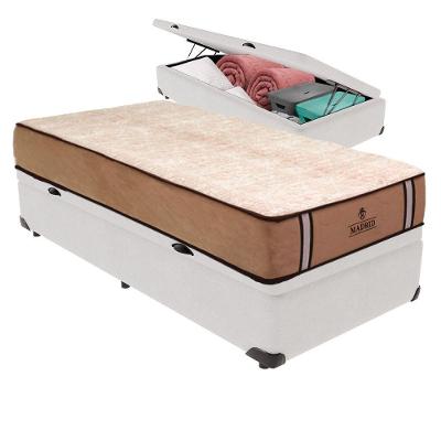 Cama Box com Baú Solteiro Bravus Pillow Top Molas Ensacadas Tecido Branco Vtech