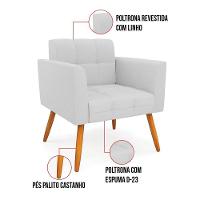 Kit 1 Sofá Namoradeira E 2 Poltronas Elisa Linho Pés Palito Castanho - D'rossi Cor A05 Cinza - 7