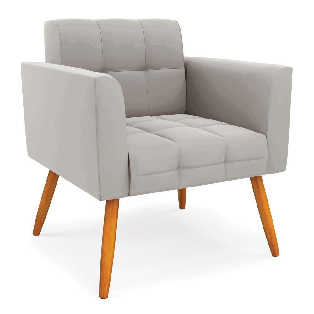 Kit 1 Sofá Namoradeira E 2 Poltronas Elisa Veludo Cinza Pés Palito Castanho - 3