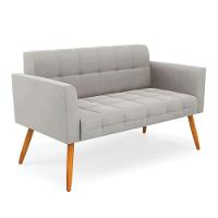 Kit 1 Sofá Namoradeira E 2 Poltronas Elisa Veludo Cinza Pés Palito Castanho