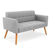 Kit 1 Sofá Namoradeira E 2 Poltronas Elisa Suede Cinza Pés Palito Castanho - D'rossi - 6