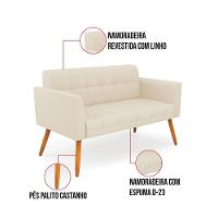 Kit 1 Sofá Namoradeira E 1 Poltrona Elisa Linho Pés Palito Castanho - D'rossi Cor A19 Bege - 5