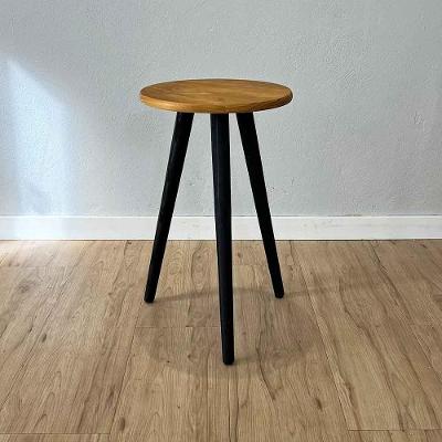 Mesa Lateral Redonda com Pé Palito de MDF e Madeira 30CM Nozes e Preto