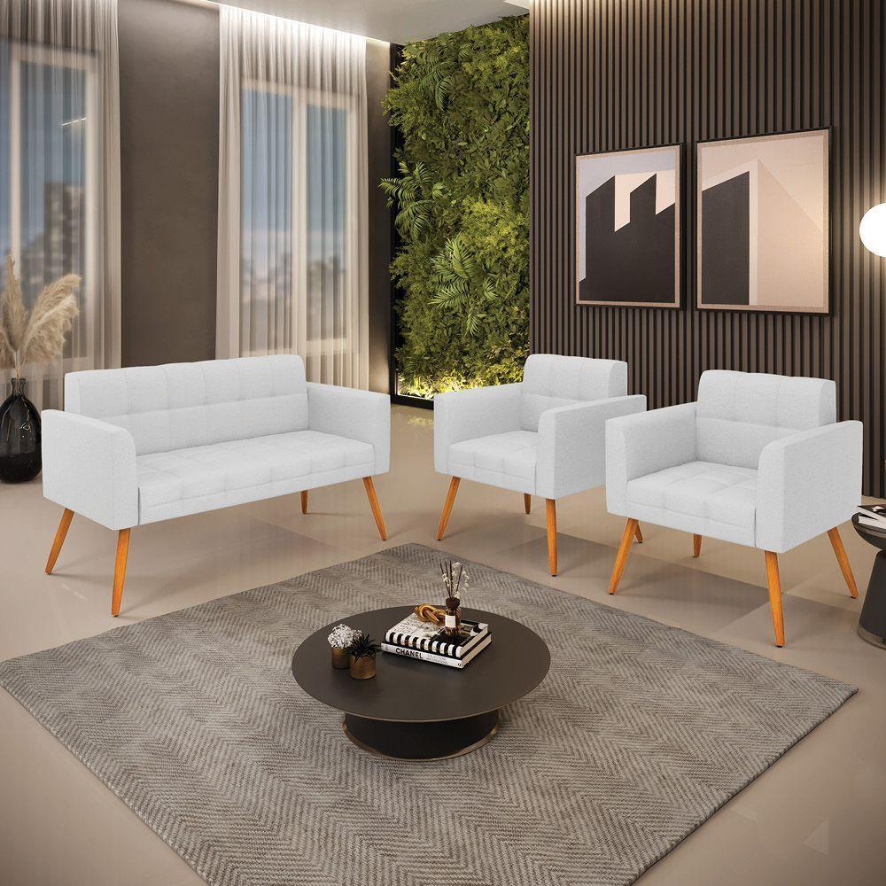 Kit 1 Sofá Namoradeira E 2 Poltronas Elisa Linho Pés Palito Castanho - D'rossi Cor A26 Grafite - 3