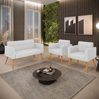 Kit 1 Sofá Namoradeira E 2 Poltronas Elisa Linho Pés Palito Castanho - D'rossi Cor A26 Grafite - 3