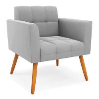 Kit 1 Sofá Namoradeira E 1 Poltrona Elisa Suede Cinza Pés Palito Castanho - D'rossi - 6