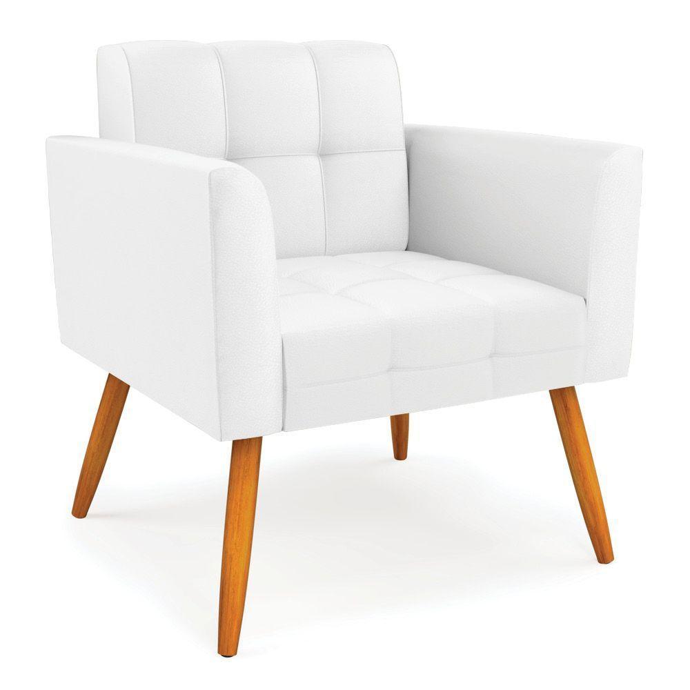 Kit 1 Sofá Namoradeira E 2 Poltronas Elisa Corino Branco Pés Palito Castanho - D'rossi - 7