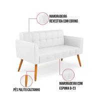 Kit 1 Sofá Namoradeira E 2 Poltronas Elisa Corino Branco Pés Palito Castanho - D'rossi - 5