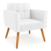 Kit 1 Sofá Namoradeira E 2 Poltronas Elisa Corino Branco Pés Palito Castanho - D'rossi - 7