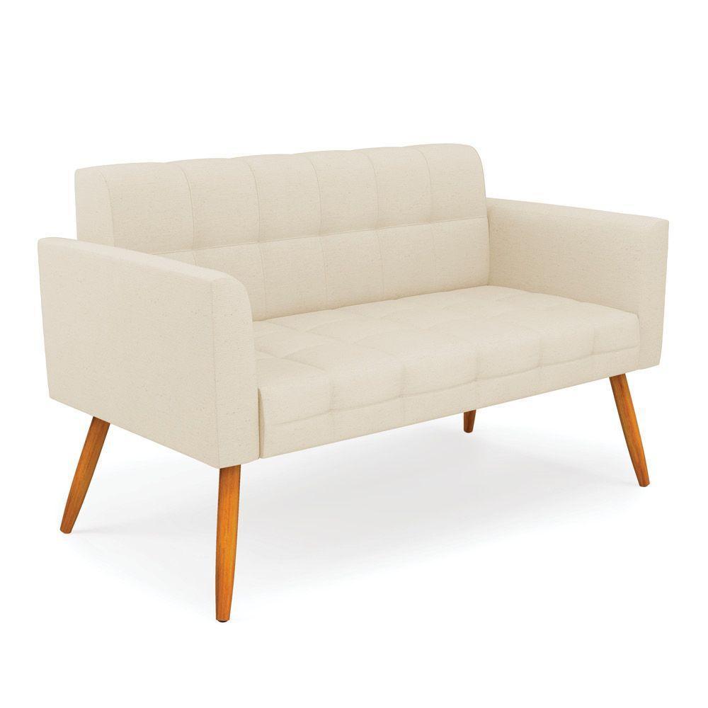 Kit 1 Sofá Namoradeira E 1 Poltrona Elisa Linho Bege A19 Pés Palito Castanho - D'rossi - 8