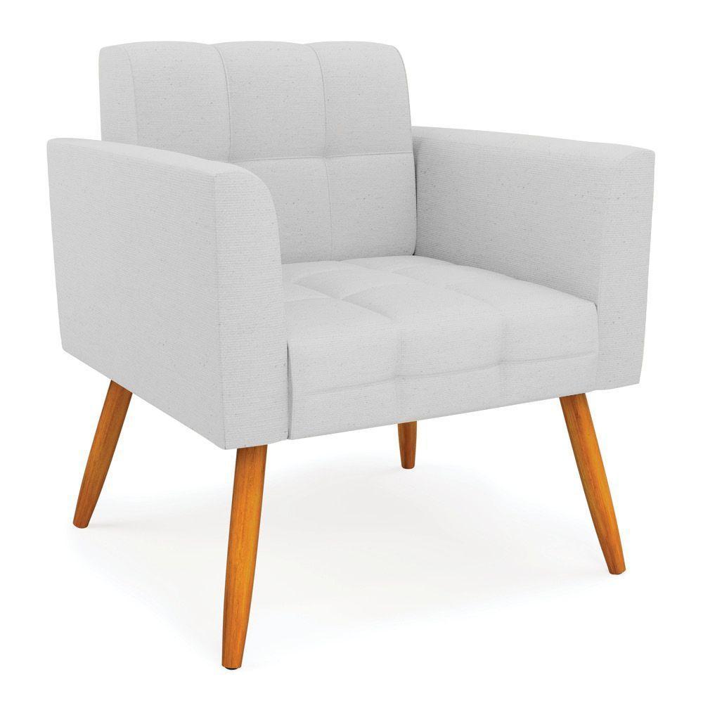 Kit 1 Sofá Namoradeira E 1 Poltrona Elisa Linho Cinza A05 Pés Palito Castanho - D'rossi - 4