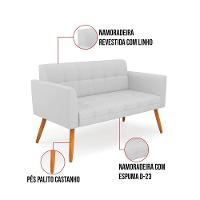Kit 1 Sofá Namoradeira E 1 Poltrona Elisa Linho Cinza A05 Pés Palito Castanho - D'rossi - 8