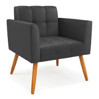 Kit 1 Sofá Namoradeira E 1 Poltrona Elisa Corino Preto Pés Palito Castanho - D'rossi