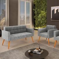 Kit 1 Sofá Namoradeira E 1 Poltrona Elisa Linho Pés Palito Castanho - D'rossi Cor A26 Grafite - 3