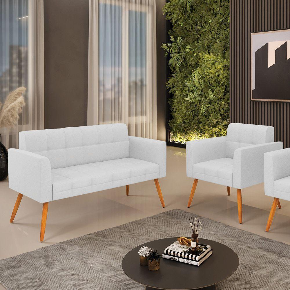 Kit 1 Sofá Namoradeira E 1 Poltrona Elisa Linho Pés Palito Castanho - D'rossi Cor A05 Cinza - 8