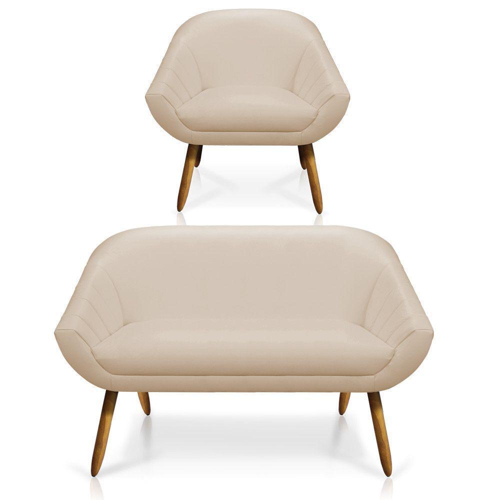 Kit 01 Namoradeira 02 Lugares E 01 Poltrona Giovana Corino Bege Castanho - 1