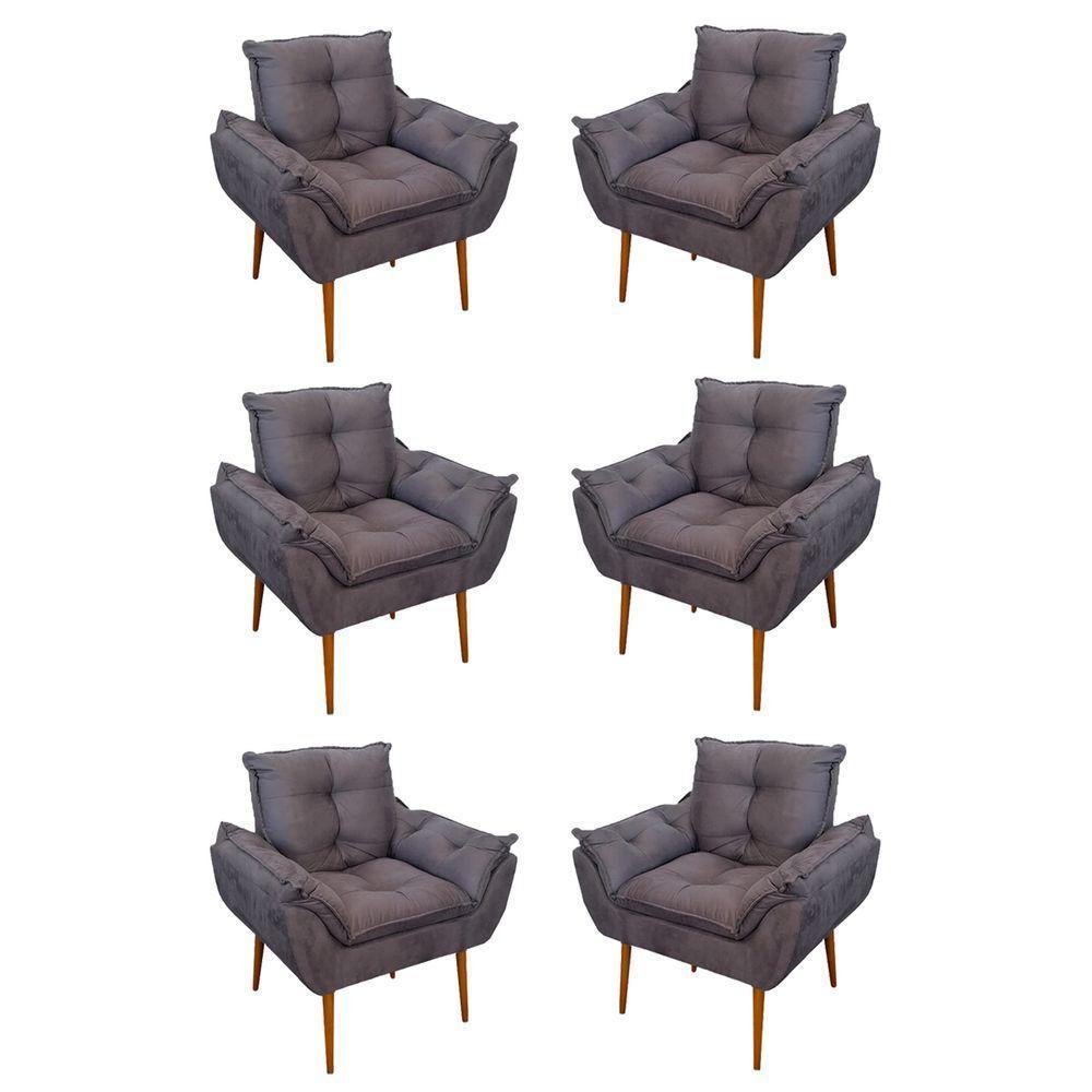 Kit 06 Sofás 1 Lugar De Luxo Opala Sala, Quarto Suede Cor:cinza - 1