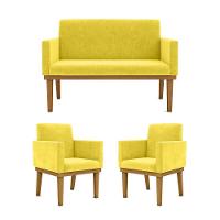 Kit Sofá Com Base Reforçada + 2 Poltronas Sala De Estar Cor:amarelo - 1