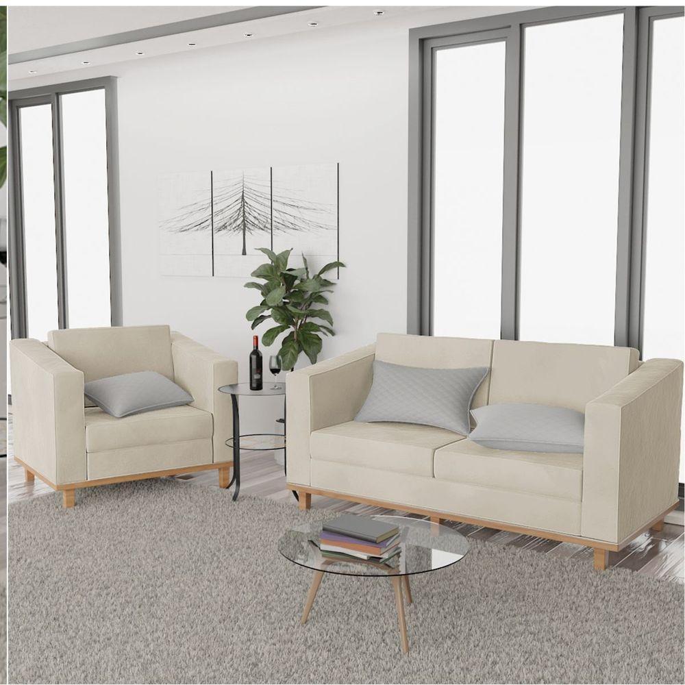 Kit Sofá 2 Lugares E Poltrona Europa Suede Doce Sonho Móveis Cor Bege - 6