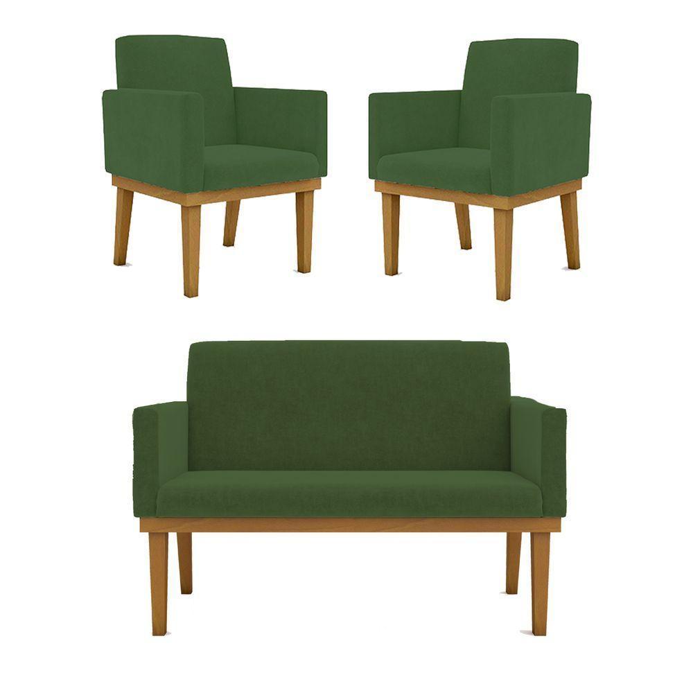 Kit Sofá 2 Lugares + Poltrona Base Suede Sala De Estar Verde - 1