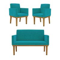 Kit Sofá 2 Lugares + Poltrona Com Base Suede azul Turquesa - 1