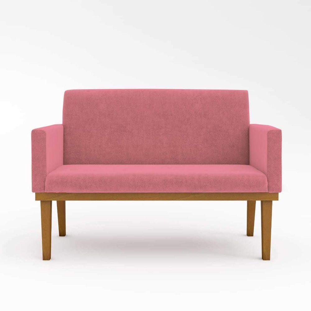 Kit Sofá 2 Lugares + Poltrona Base Suede Sala De Estar Rosa - 1