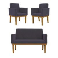 Kit Sofá 2 Lugares + Poltrona Com Base Suede Cinza - 1