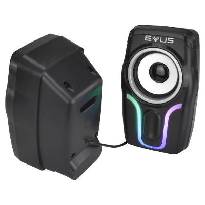 Caixa de Som Evus AS-225D 6W RMS 2*3W com P2 3.5MM e USB Iluminação RGB Amarelo