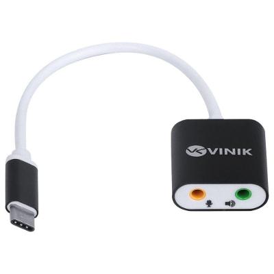 Adaptador Vinik P2 3.5mm 2 em 1 para USB Tipo C com Áudio e Microfone Preto