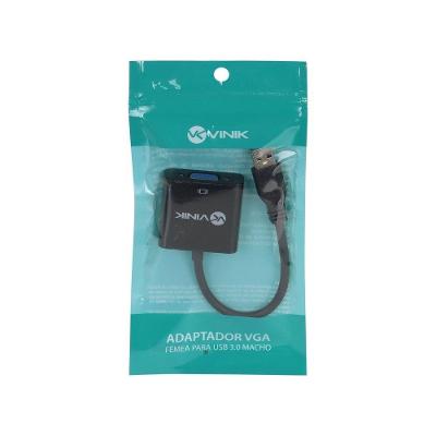 Adaptador VGAFUSBM com Conector VGA Fêmea e USB 3.0 Preto Vinik