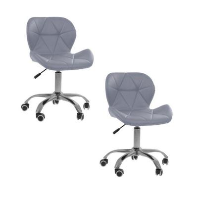 Kit 02 Cadeiras Office Eiffel Slim Base Giratória com Ajuste Altura Couro Sintético Cinza Oficial