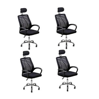 Kit 4 Cadeiras Escritório Diretor Tela Mesh Encosto Mesh Base Giratória com Ajuste Altura Preta