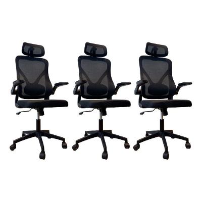 Kit 3 Cadeiras de Escritório Presidente Ultra Executiva Mesh Base Giratória com Apoio Lombar