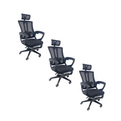 Kit 3 Cadeiras Presidente Paris Tela Mesh Base Giratória com Apoio de Cabeça Preta Oficial Webshop