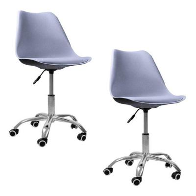 Kit 2 Cadeiras Office Saarinen Executiva Couro Sintético Base Giratória com Rodízio Ajustável Cinza