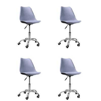 Kit 4 Cadeiras Office Saarinen Executiva com Revestimento em Couro Sintético Base Giratória Cinza