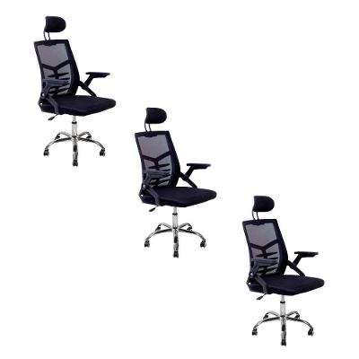 Kit 3 Cadeiras de Escritório Diretor Relax Tela Mesh Base Giratória com Ajuste de Altura Preta