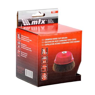 Escova de Aço Carbono Tipo Copo 75MM Rosca M14 com Cerdas Torcidas 12500 RPM Vermelho MTX