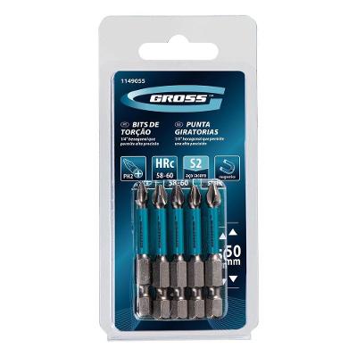 Bits PH2 50mm 5 Unidades Impacto Zona de Torção Inteligente Azul Gross
