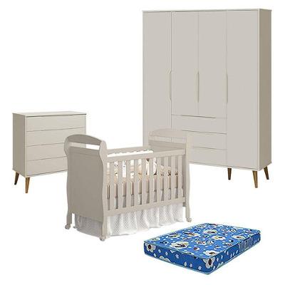 Quarto de Bebê Elfe Retrô 4 Portas 3 Gavetas MDF 120cm Amadeirado Reller Móveis