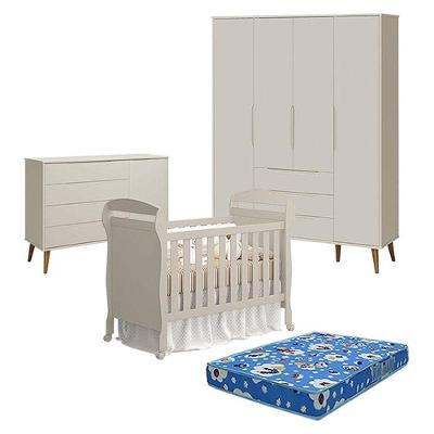 Quarto de Bebê Elfe Retrô 4 Portas 3 Gavetas MDF 120CM Amadeirado com Berço Danny Reller