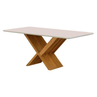 Mesa de Jantar Aurora 6 Lugares Retangular Vidro 25mm 180CM Off White Valdemóveis