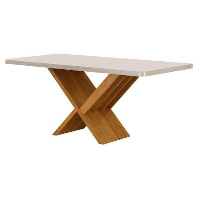Mesa de Jantar Aurora 6 Lugares Retangular MDF com Vidro 180CM Off White Valdemóveis