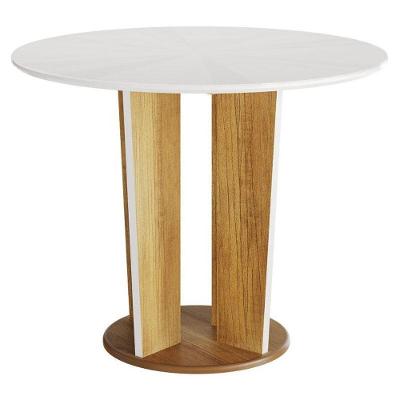 Mesa de Jantar Ana 6 Lugares Redonda Vidro 18mm 135CM Off White Valdemóveis
