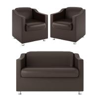 Kit Sofá Namoradeira Reforçada Tilla + 02 Poltronas marrom - 1