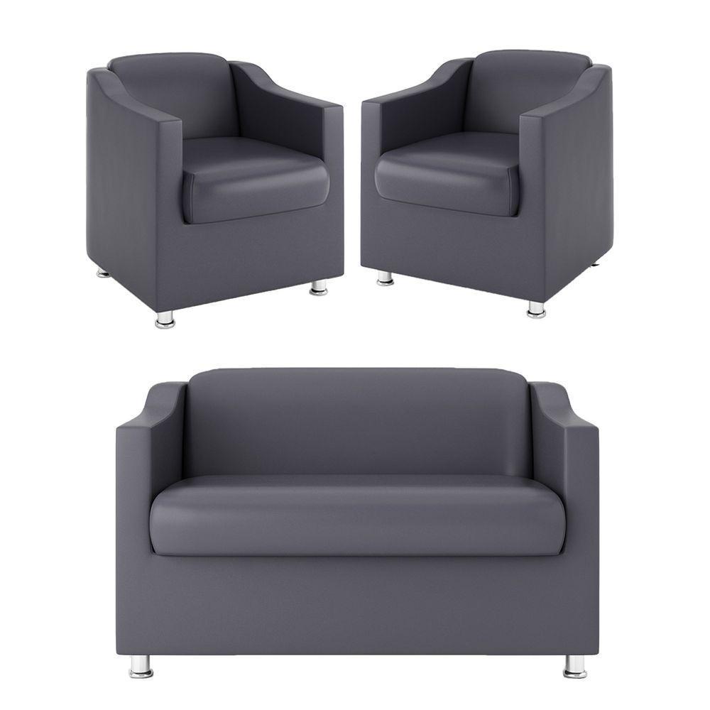 Kit Sofá Namoradeira Reforçada Tilla + 02 Poltronas cinza - 1