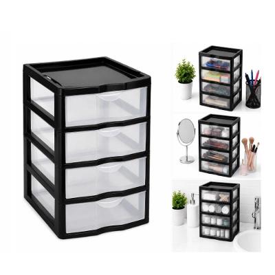 Gaveteiro Organizador 4 Gavetas Transparentes Plástico Resistente Multiuso para Escritório Preto