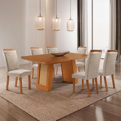 Mesa de Jantar Carolina 6 Lugares Retangular MDF 180CM Creme com Cadeiras Aline Moderna